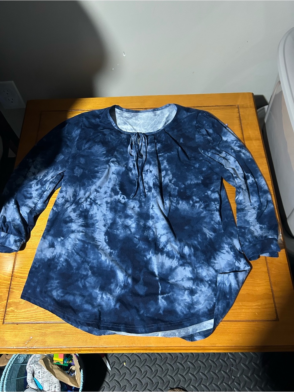 (3/$10) Tie-Dye Navy Blue Women’s Tie-Neck Top